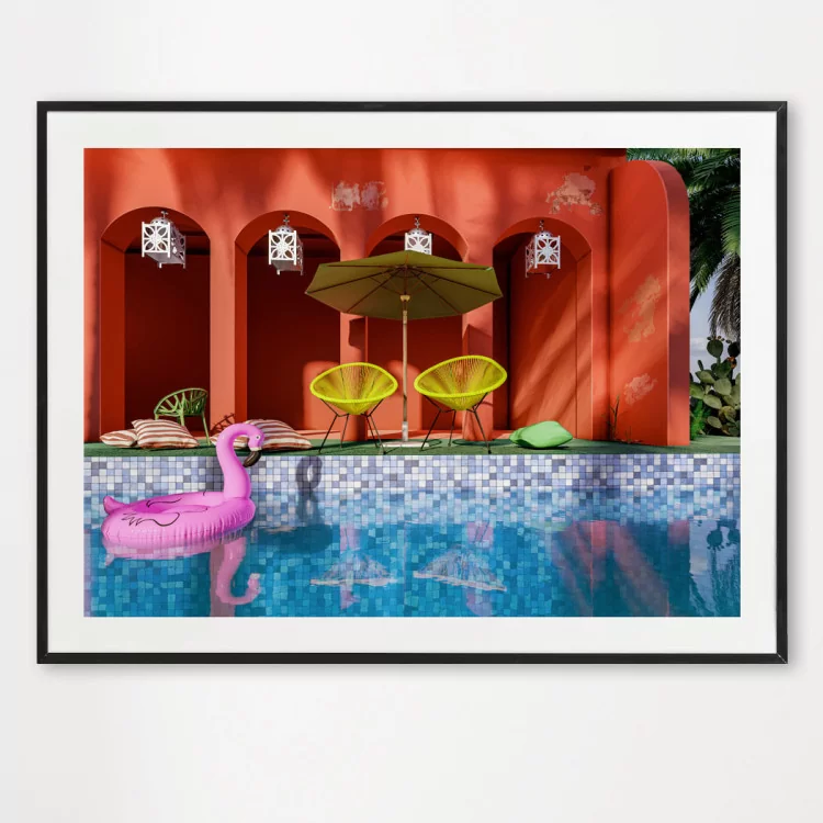 Poster sur papier photo chaises design à la piscine - décoration murale