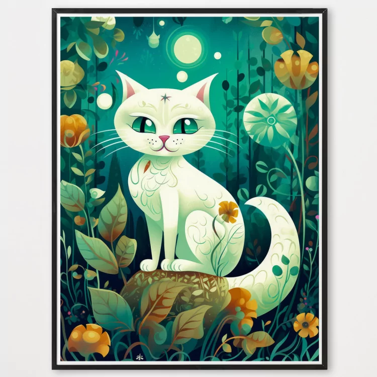 Poster Tirage d'art petit chat blanc , déco murale compatible avec