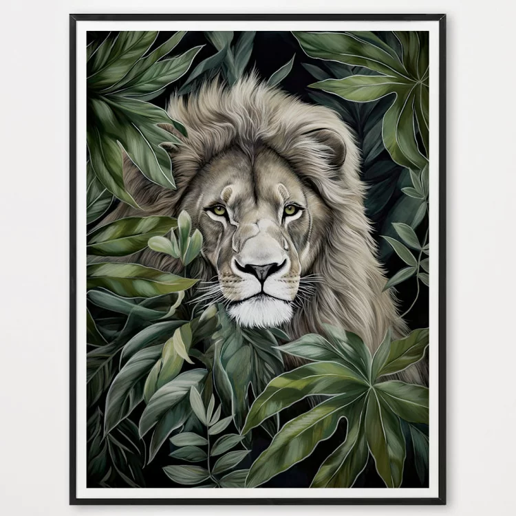 Poster Lion dans les feuilles - décoration murale