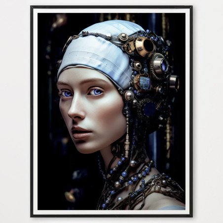 Jeune fille a la perle cyberpunk - décoration murale