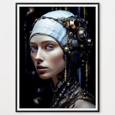 Poster jeune fille a la perle cyberpunk - décoration murale