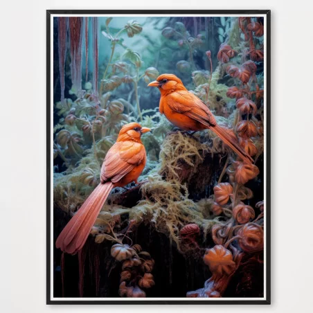 Poster orange birds - décoration murale
