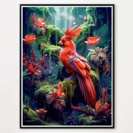 Poster red bird jungle - décoration murale