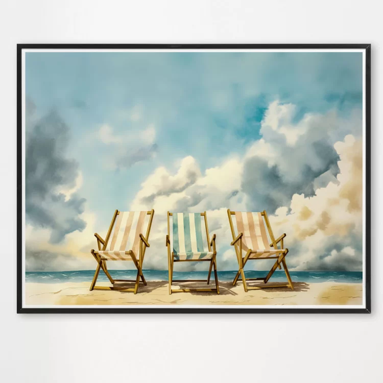 Poster chairs by the sea - décoration murale