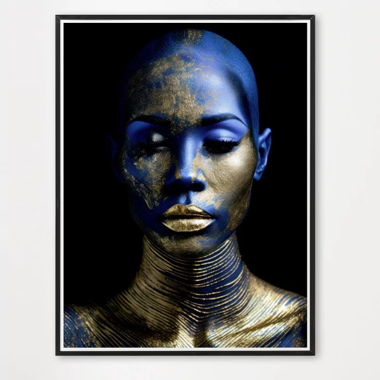 Poster gold and blue face - décoration murale