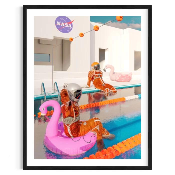 Poster astronautes dans la piscine